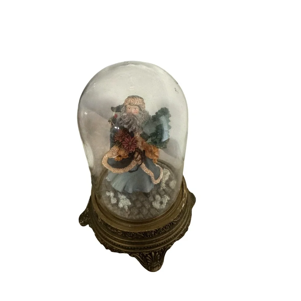 Vintage Kriss Kringle Santa Claus Glass Dome Figurines Christmas Decor Set of 2
